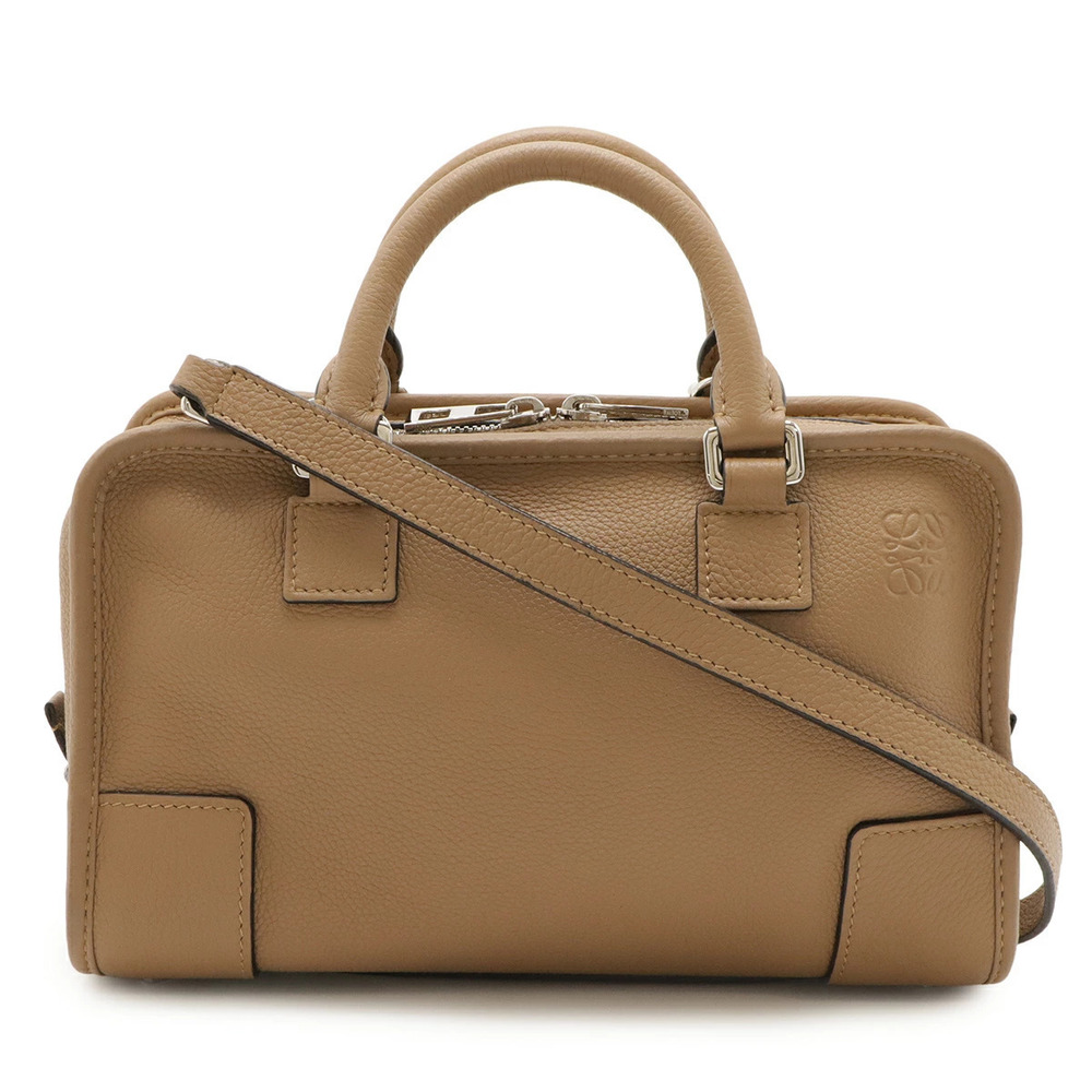 Loewe Amazona Anagram Handbag Boston Bag Shoulder Leather Brown Beige Cream